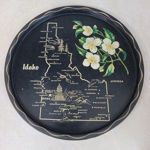Vintage Idaho Metal Tin Souvenir Tray - Black & Gold 11" Diameter Collectable